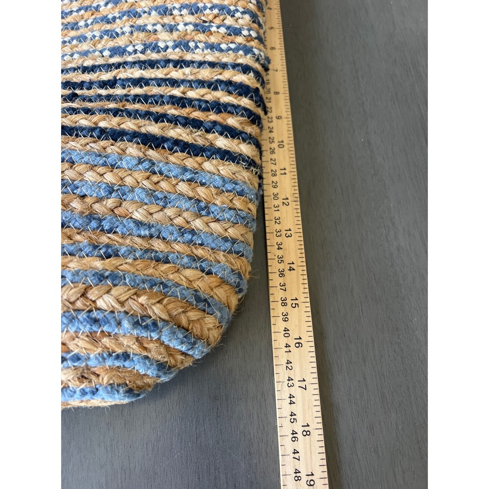 Nalini C&C California Home Blue Striped Braided Jute Tote Bag with Pom Poms NWT - Picture 7 of 7